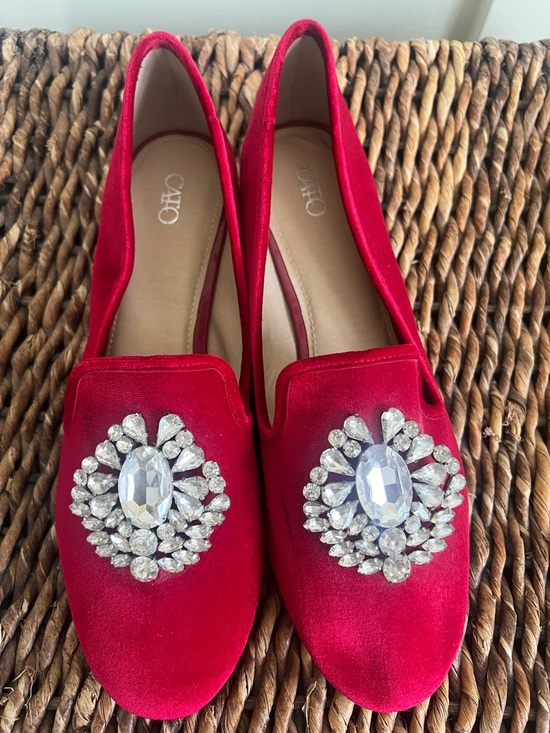 Cato Shoes - Red Velvet Jeweled Women's Loafers